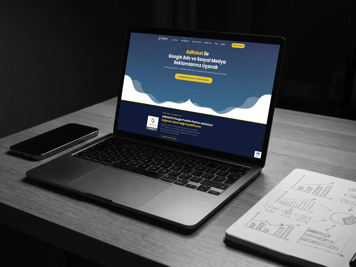 Adroket web sitesi, cihaz üzerinde ana sayfa görünümü