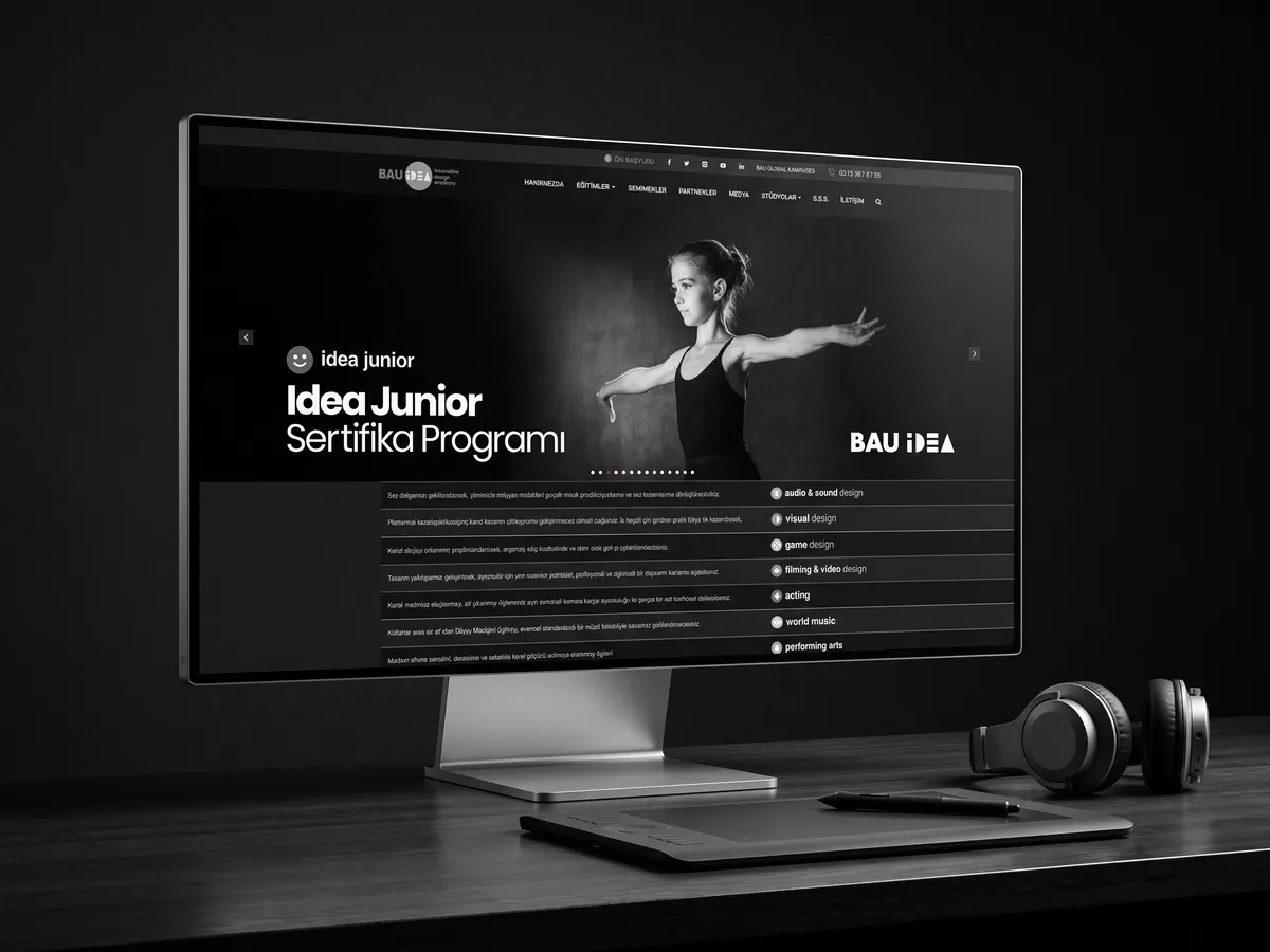 BAU Idea web sitesi, cihaz üzerinde ana sayfa görünümü