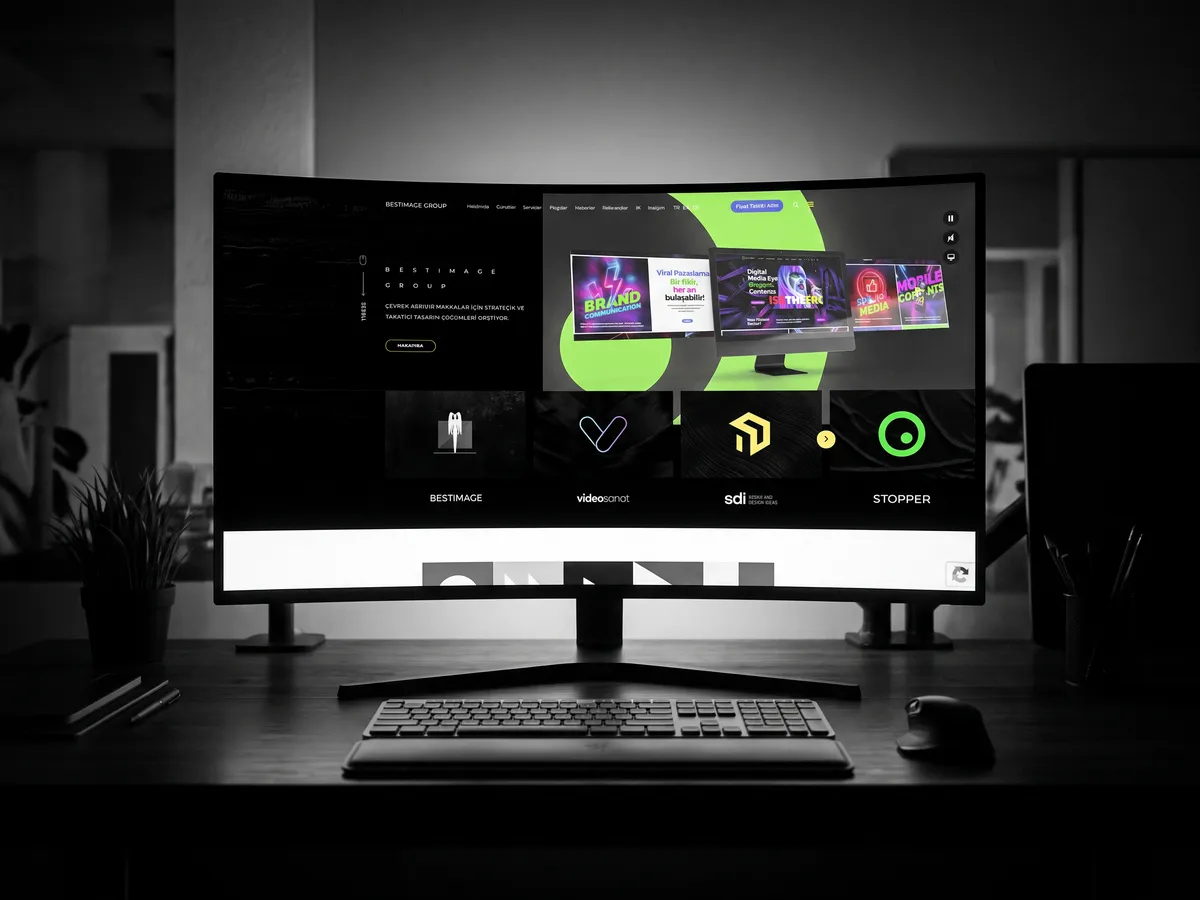 Bestimage Group web sitesi, cihaz üzerinde ana sayfa görünümü