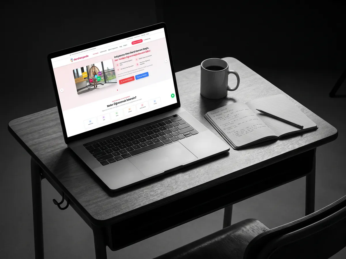 Ders Her Yerde web sitesi, cihaz üzerinde ana sayfa görünümü