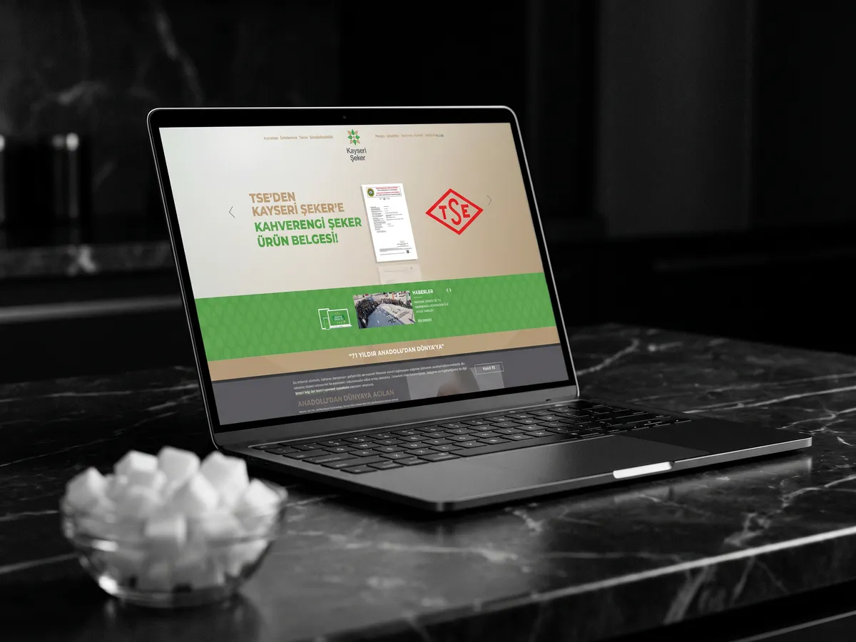 Kayseri Şeker web sitesi, cihaz üzerinde ana sayfa görünümü