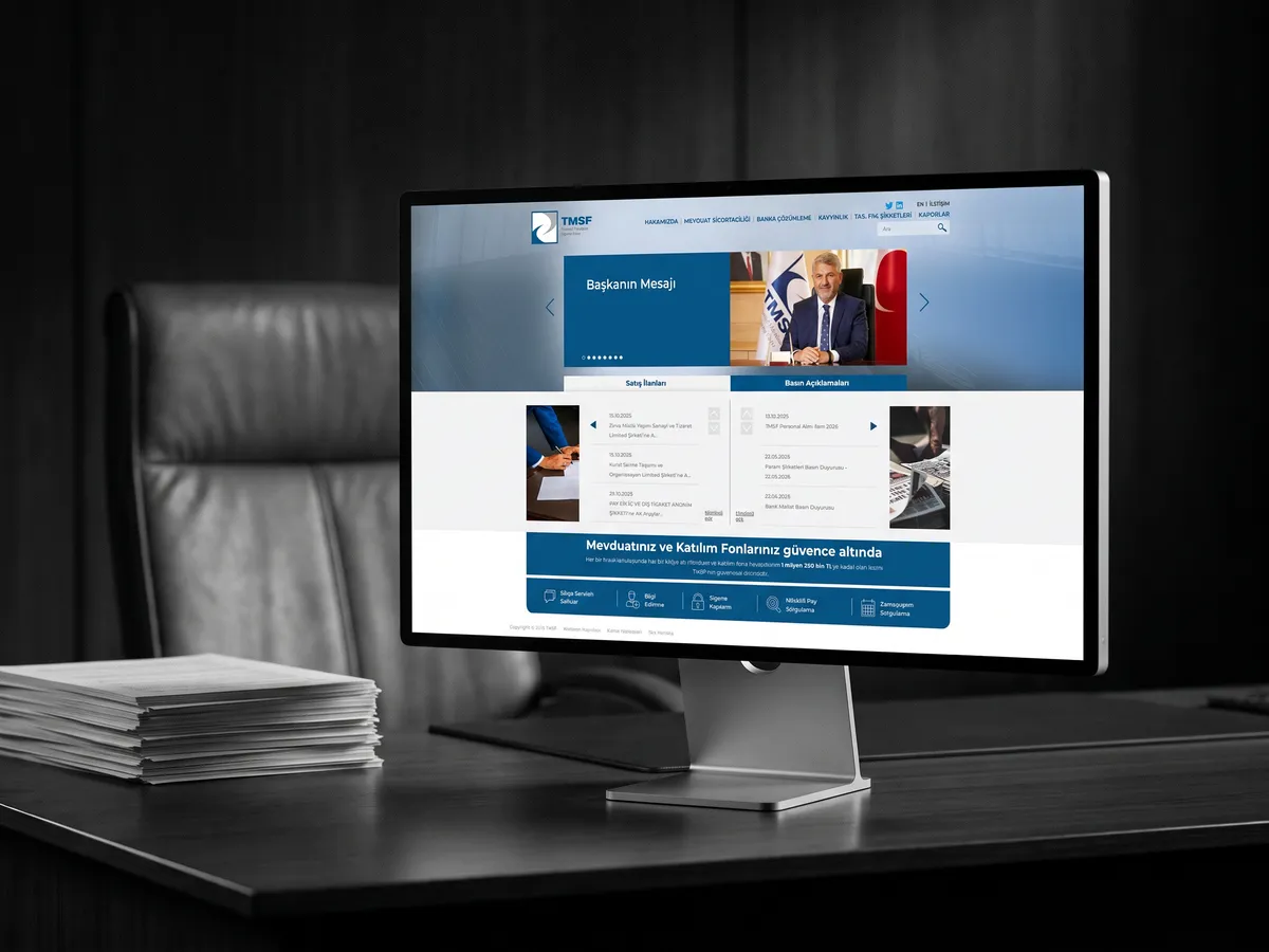 TMSF web sitesi, cihaz üzerinde ana sayfa görünümü