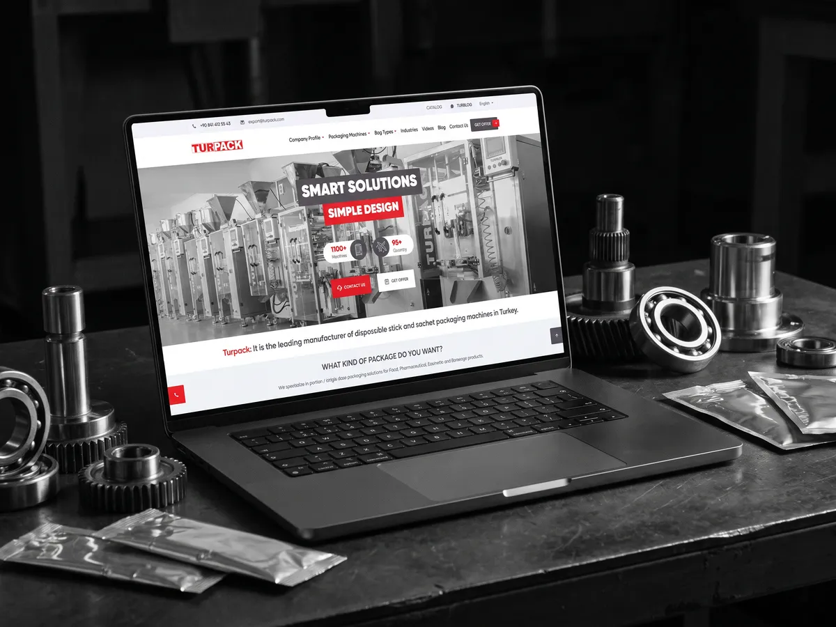 Turpack web sitesi, cihaz üzerinde ana sayfa görünümü